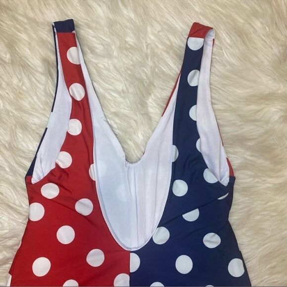 Beach Riot Samira Blue Red Polka Dot Color Block One Piece Swimsuit Sz S - Picture 9 of 16